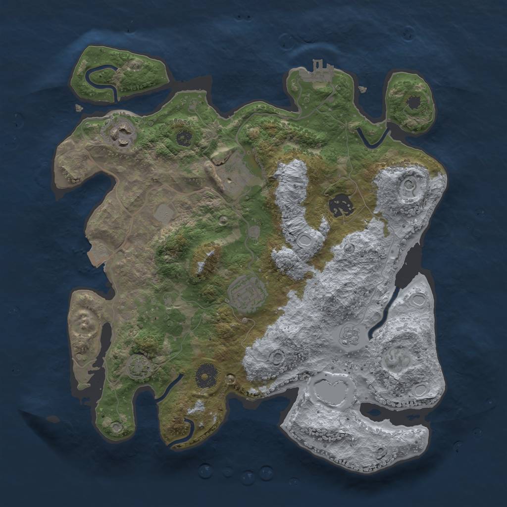 Rust Map: Procedural Map, Size: 3200, Seed: 1042409055, 11 Monuments