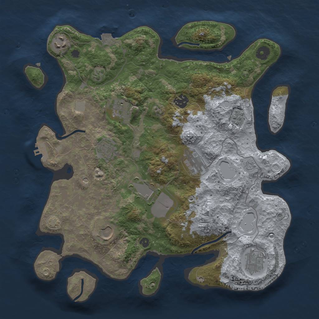 Rust Map: Procedural Map, Size: 3500, Seed: 748194971, 16 Monuments