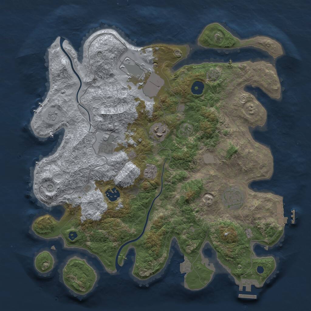 Rust Map: Procedural Map, Size: 3500, Seed: 948385, 12 Monuments