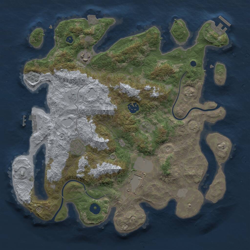Rust Map: Procedural Map, Size: 3500, Seed: 33666, 11 Monuments