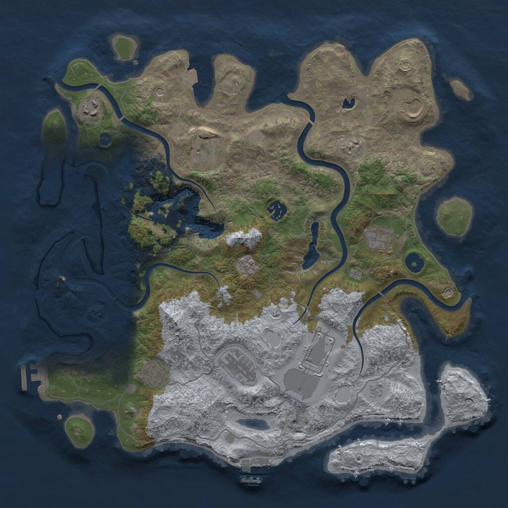 Rust Map: Procedural Map, Size: 4050, Seed: 1400377673, 15 Monuments