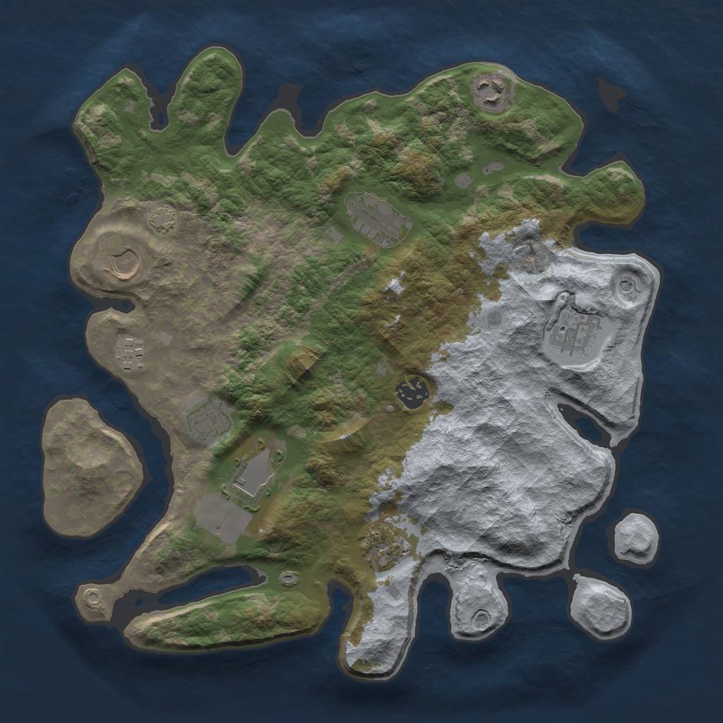 Rust Map: Barren, Size: 3500, Seed: 501238751, 13 Monuments