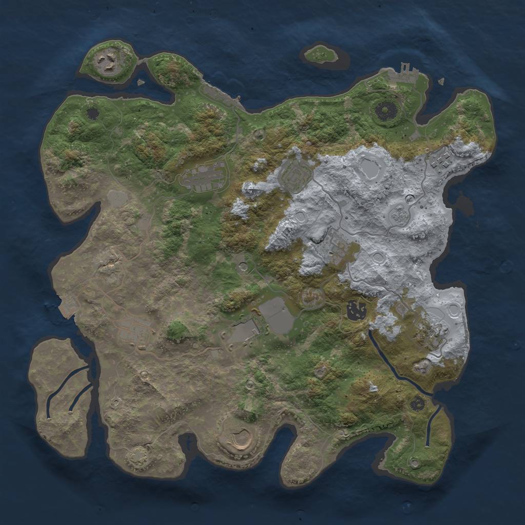Rust Map: Procedural Map, Size: 3750, Seed: 969649551, 18 Monuments