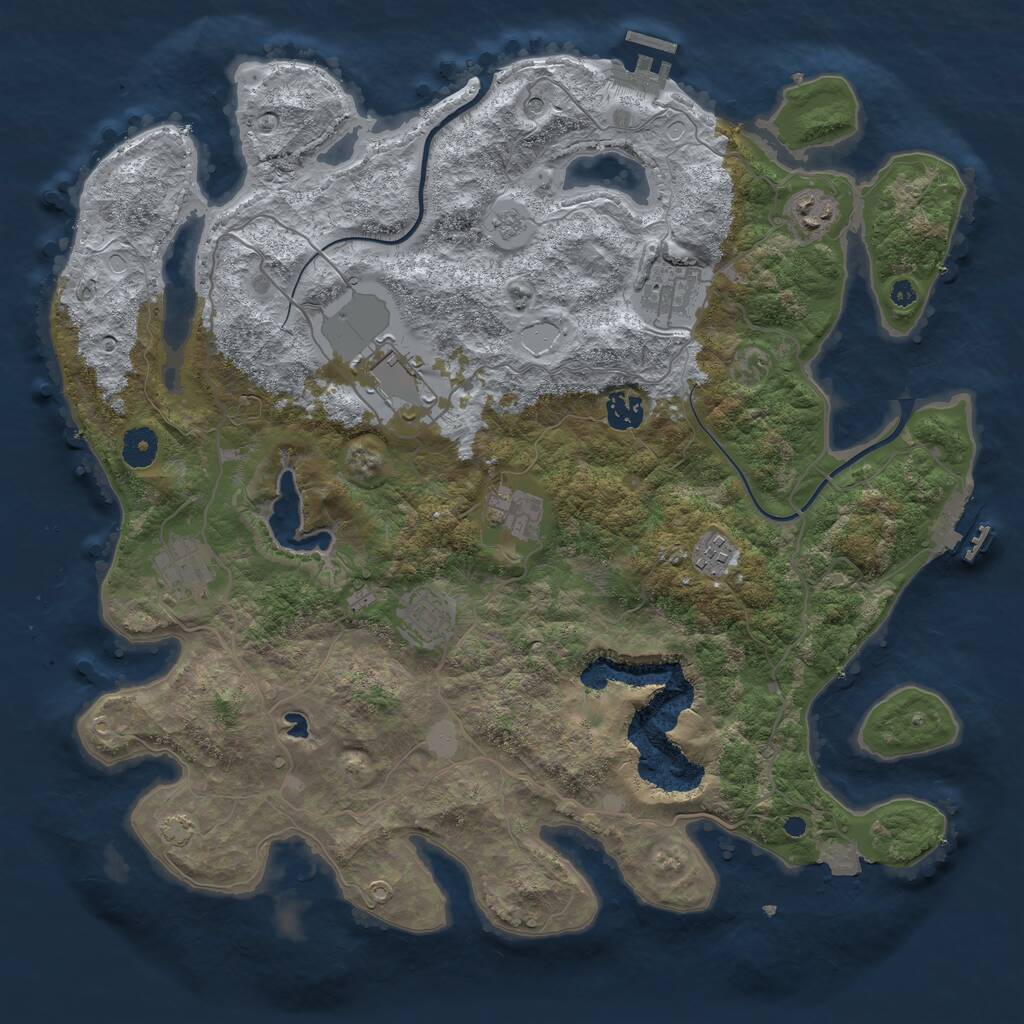Rust Map: Procedural Map, Size: 4000, Seed: 1236674636, 14 Monuments