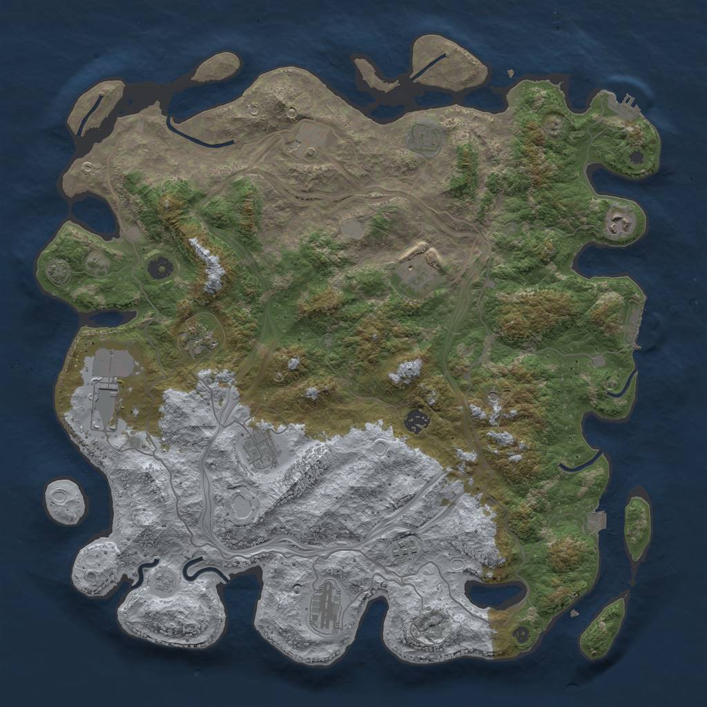 Rust Map: Procedural Map, Size: 4500, Seed: 1062505647, 18 Monuments