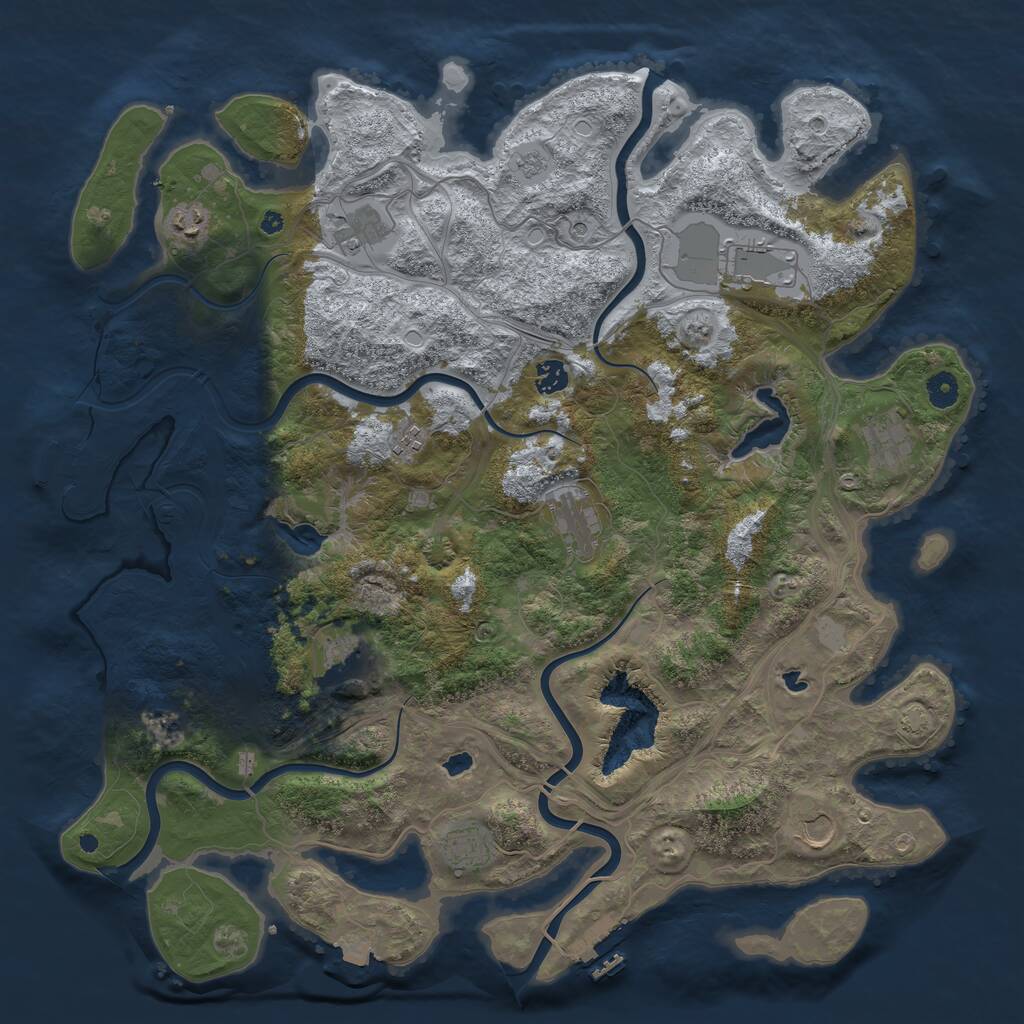 Rust Map: Procedural Map, Size: 4500, Seed: 2052121187, 16 Monuments