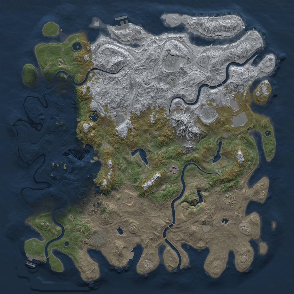 Rust Map: Procedural Map, Size: 5000, Seed: 3996, 16 Monuments