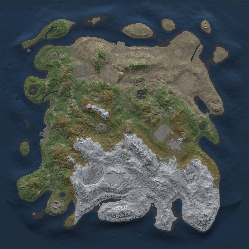 Rust Map: Procedural Map, Size: 3850, Seed: 51891347, 16 Monuments