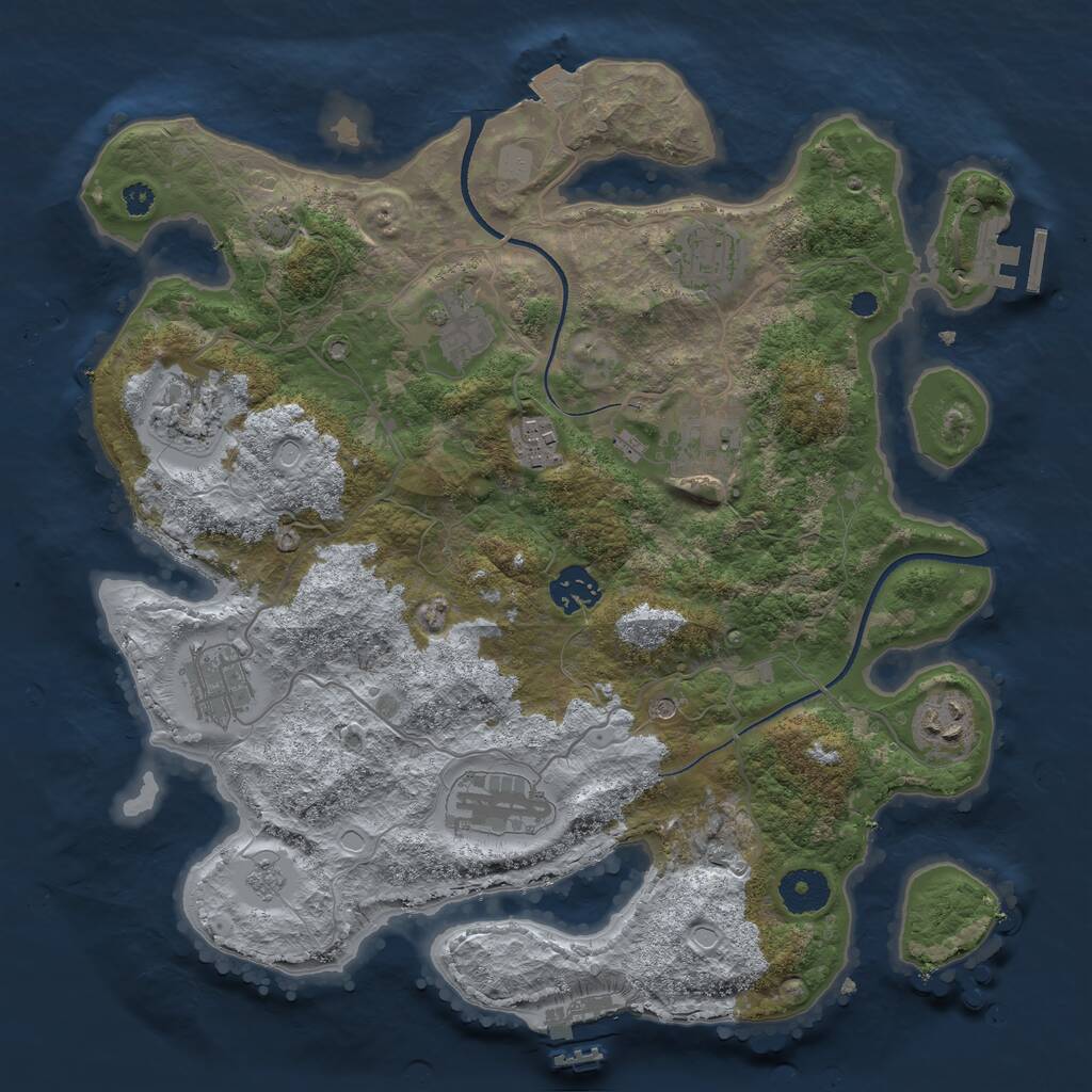 Rust Map: Procedural Map, Size: 3450, Seed: 77058687, 15 Monuments