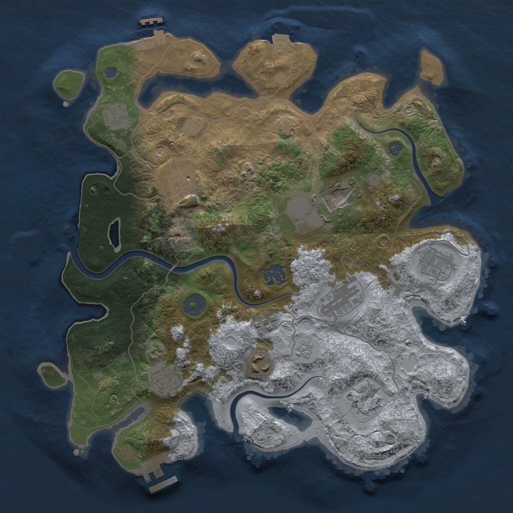 Rust Map: Procedural Map, Size: 3500, Seed: 354954253, 17 Monuments