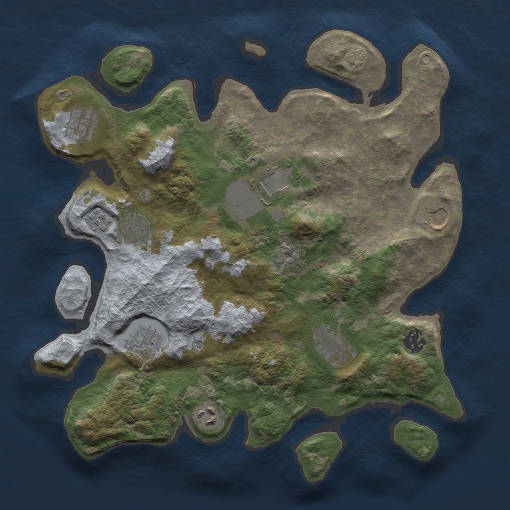 Rust Map: Barren, Size: 3500, Seed: 1240505262, 13 Monuments
