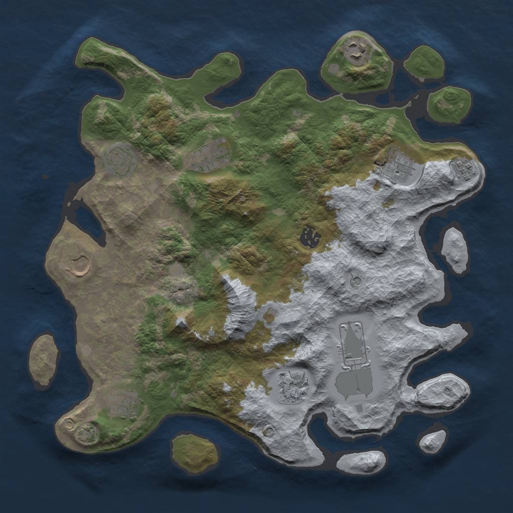 Rust Map: Barren, Size: 3700, Seed: 4200, 14 Monuments