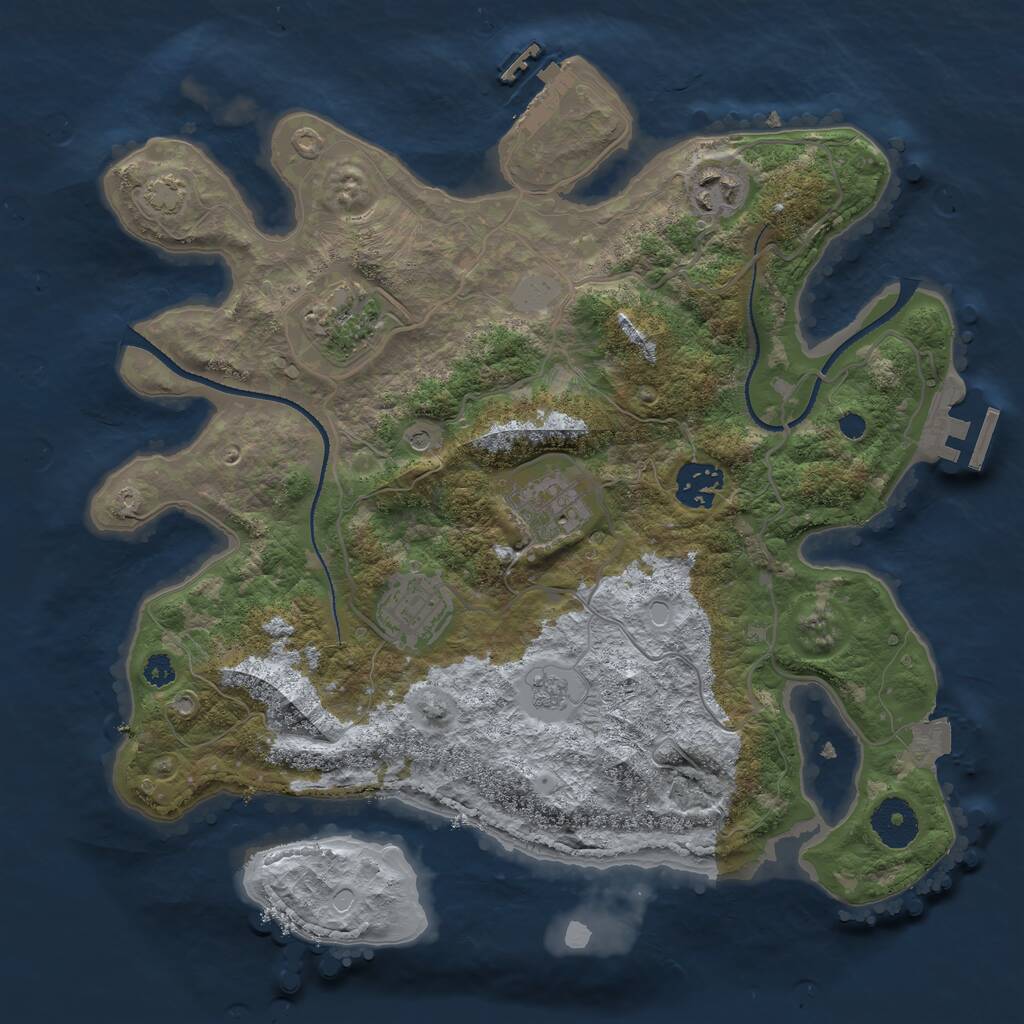 Rust Map: Procedural Map, Size: 3250, Seed: 1090305590, 11 Monuments