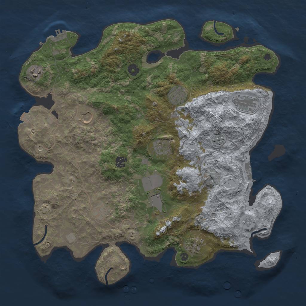 Rust Map: Procedural Map, Size: 3950, Seed: 2122428136, 18 Monuments