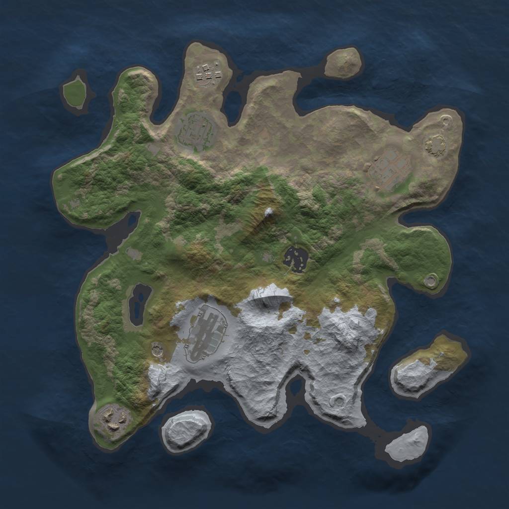 Rust Map: Barren, Size: 3000, Seed: 1186637589, 10 Monuments