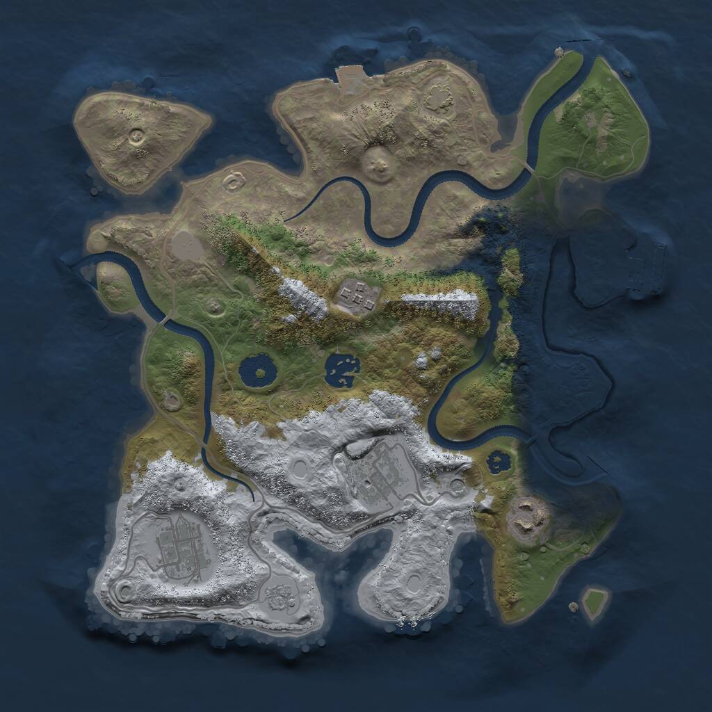 Rust Map: Procedural Map, Size: 3000, Seed: 1034118803, 10 Monuments