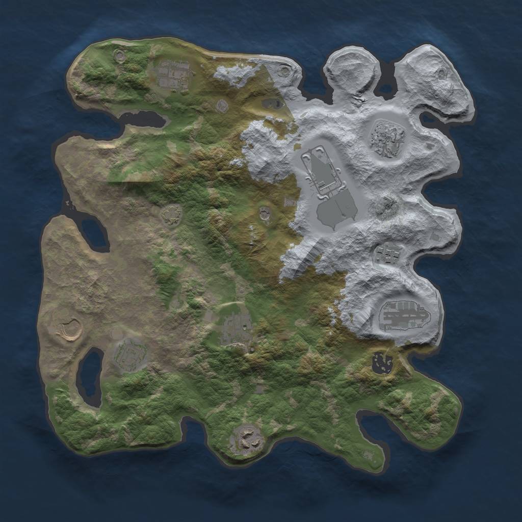 Rust Map: Barren, Size: 3500, Seed: 85463935, 14 Monuments