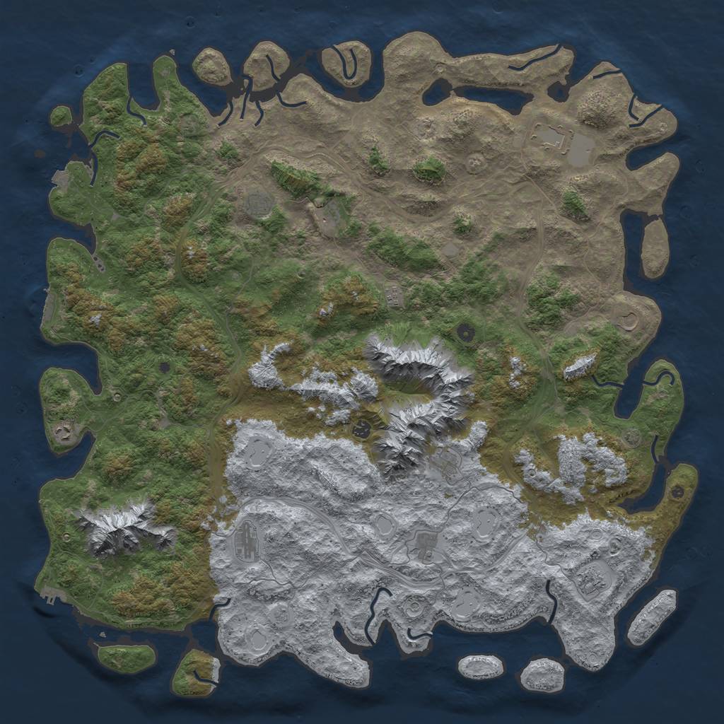 Rust Map: Procedural Map, Size: 6000, Seed: 874966410, 19 Monuments