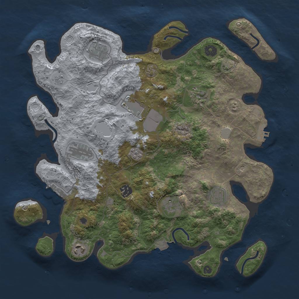 Rust Map: Procedural Map, Size: 3650, Seed: 80455467, 17 Monuments