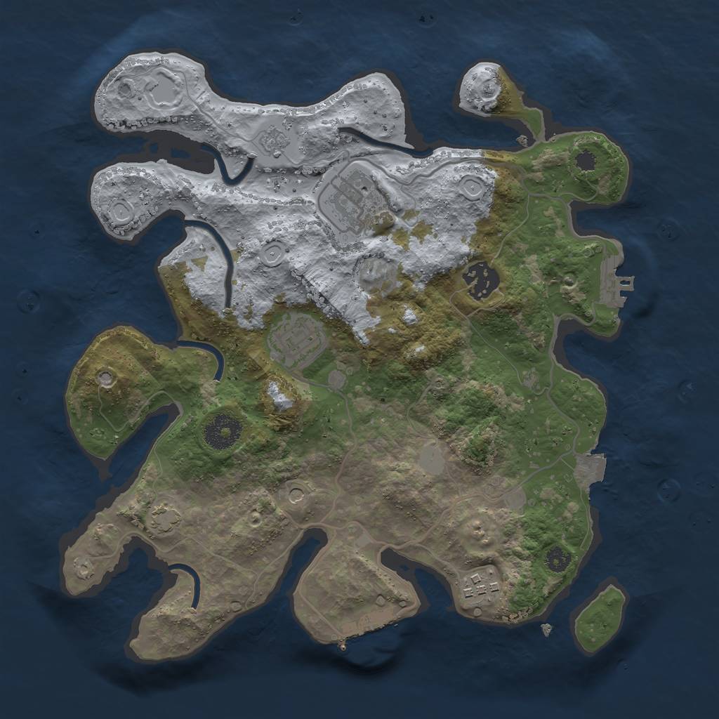 Rust Map: Procedural Map, Size: 3000, Seed: 833384291, 12 Monuments