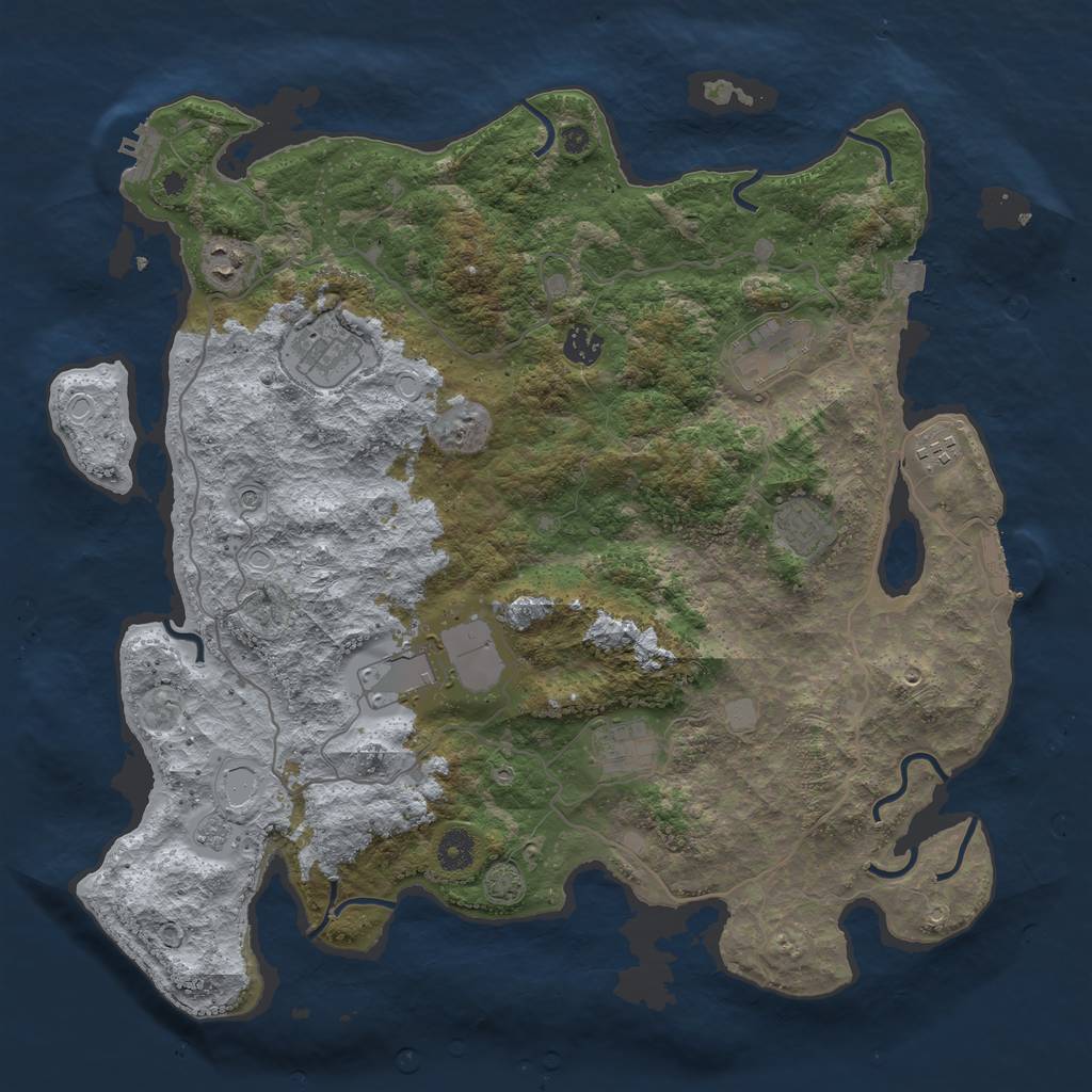 Rust Map: Procedural Map, Size: 4096, Seed: 1000, 16 Monuments
