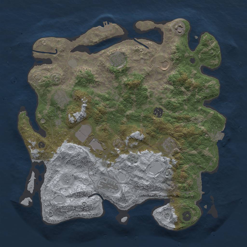 Rust Map: Procedural Map, Size: 3800, Seed: 43665559, 17 Monuments