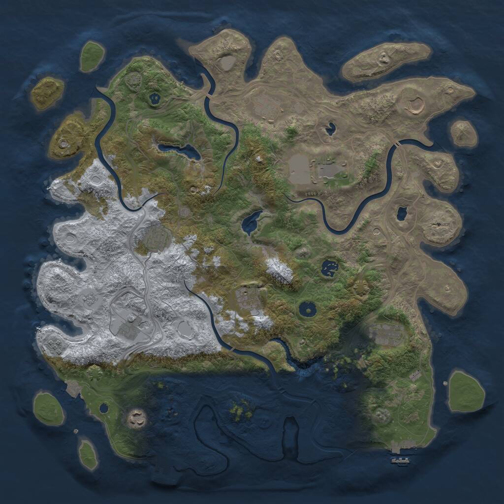 Rust Map: Procedural Map, Size: 4500, Seed: 349286792, 16 Monuments