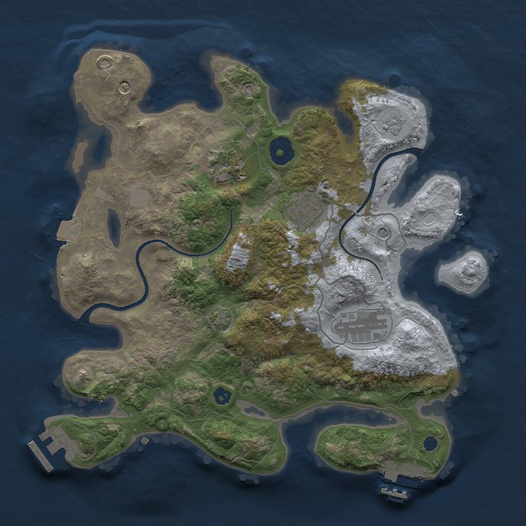Rust Map: Procedural Map, Size: 3000, Seed: 689744, 9 Monuments