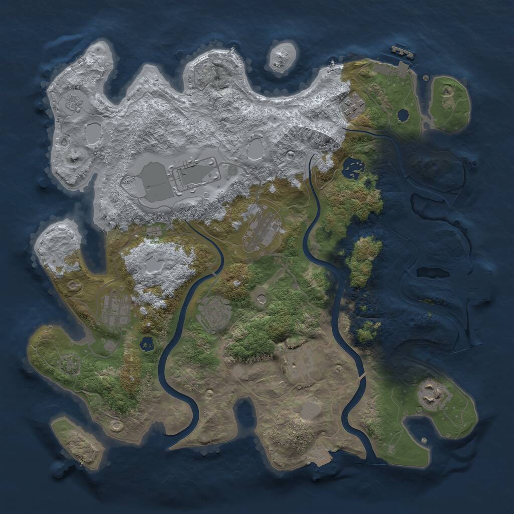 Rust Map: Procedural Map, Size: 3500, Seed: 90617471, 14 Monuments