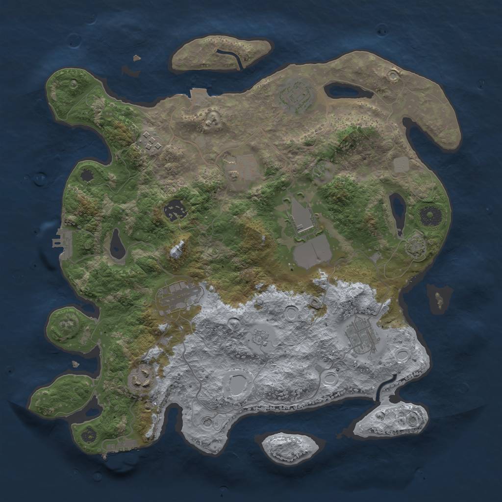Rust Map: Procedural Map, Size: 3500, Seed: 666730767, 16 Monuments