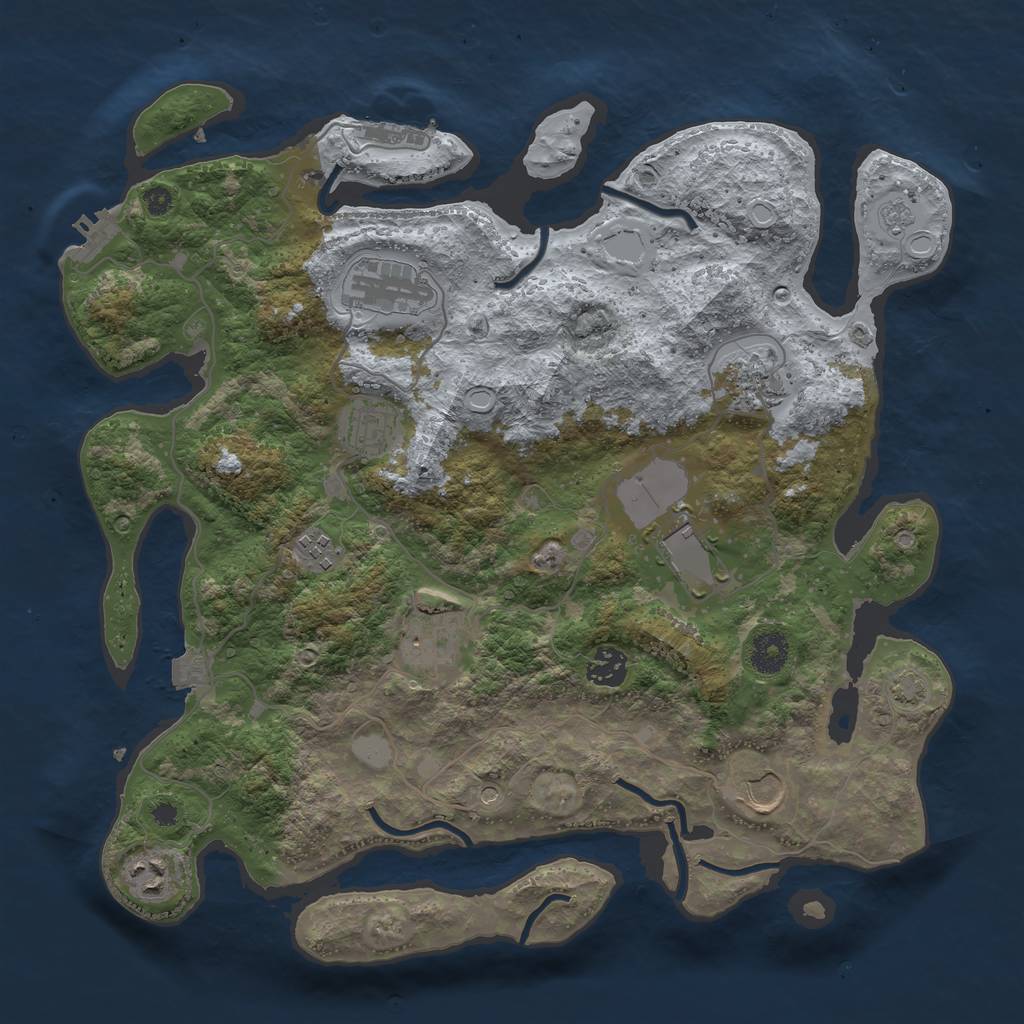 Rust Map: Procedural Map, Size: 3750, Seed: 38459071, 17 Monuments