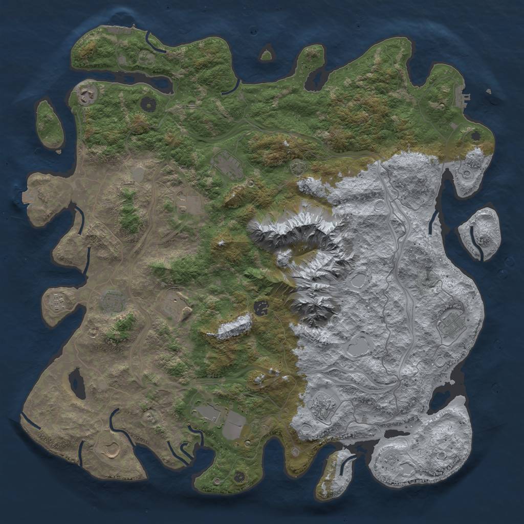 Rust Map: Procedural Map, Size: 5000, Seed: 93256574, 19 Monuments