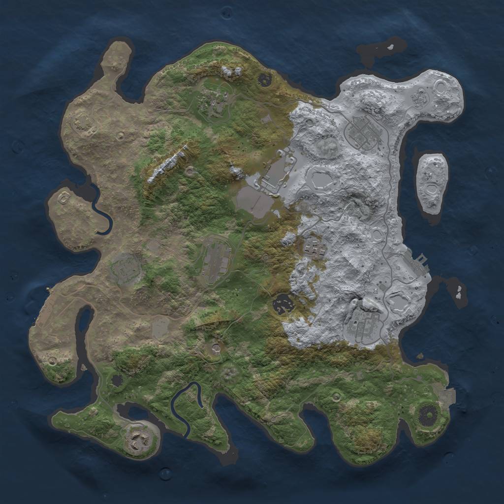 Rust Map: Procedural Map, Size: 3700, Seed: 1229258071, 17 Monuments