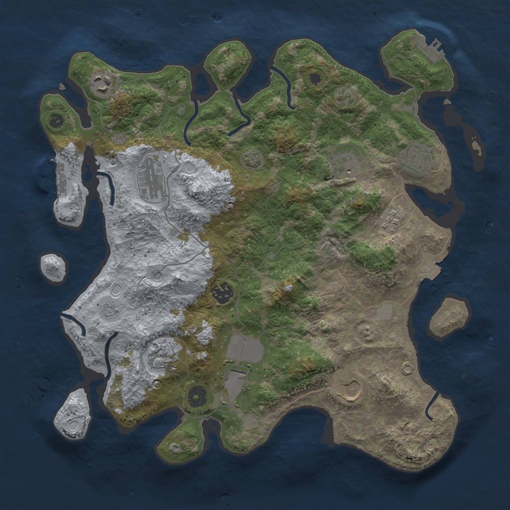 Rust Map: Procedural Map, Size: 3700, Seed: 2056173837, 17 Monuments