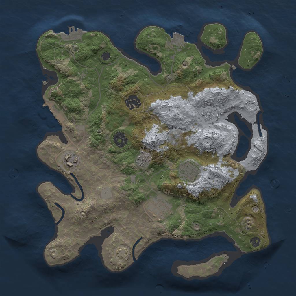 Rust Map: Procedural Map, Size: 3000, Seed: 26357, 12 Monuments