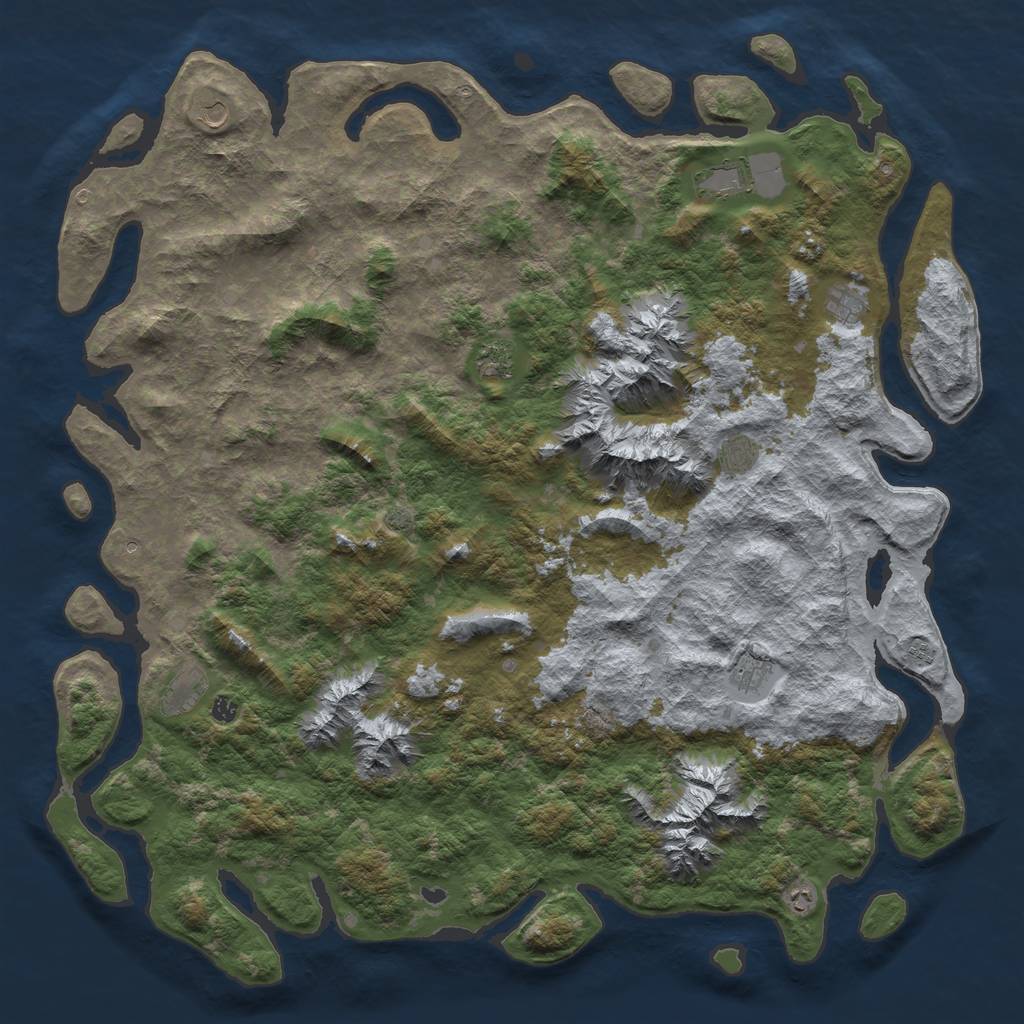 Rust Map: Barren, Size: 6000, Seed: 1325330883, 14 Monuments