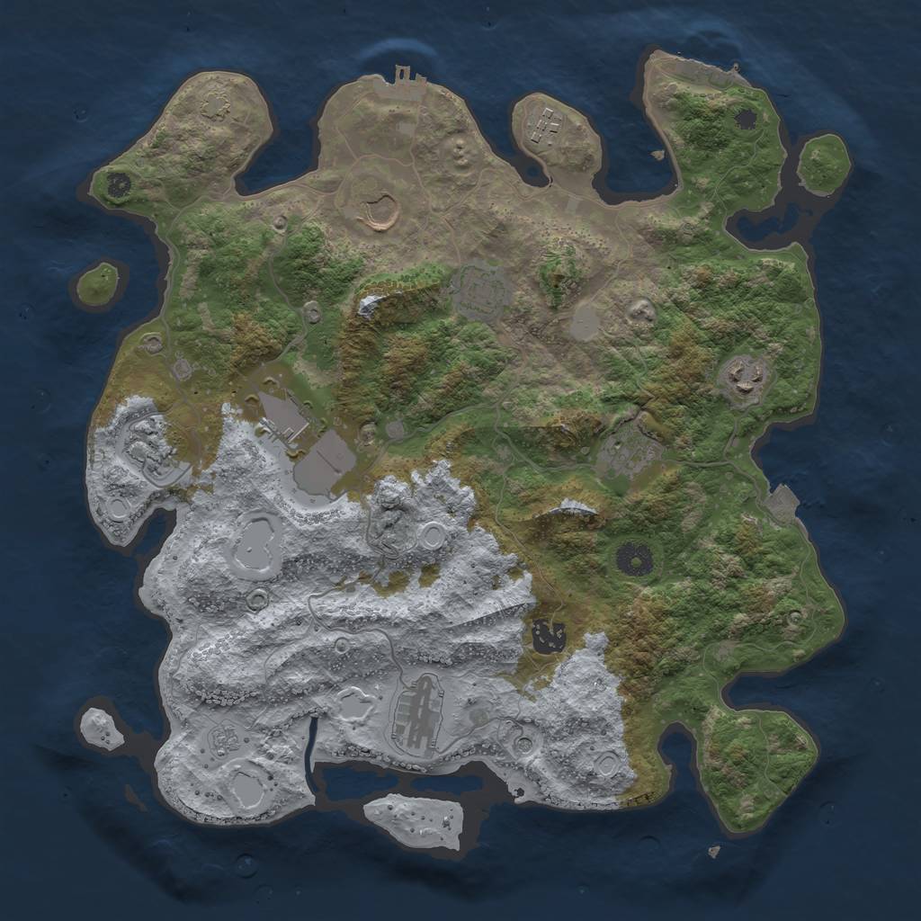 Rust Map: Procedural Map, Size: 3800, Seed: 522152665, 17 Monuments