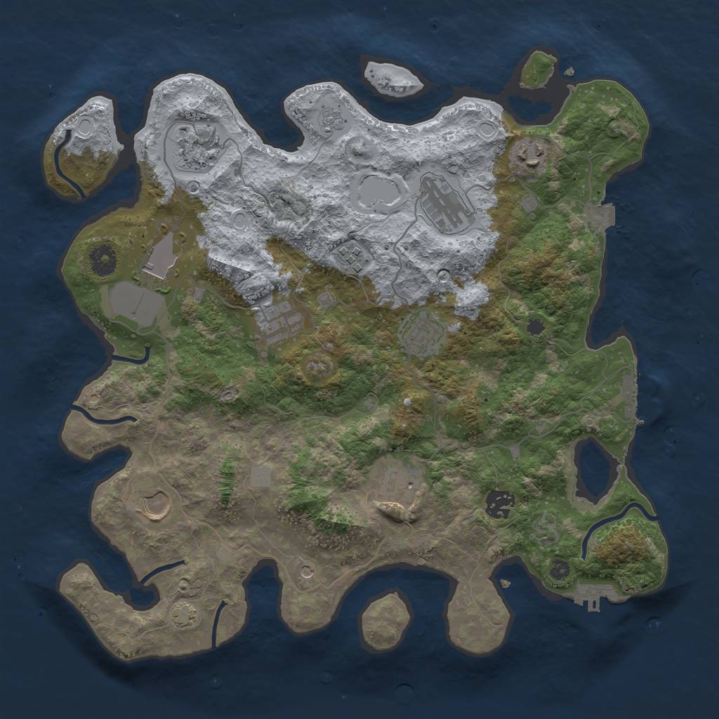 Rust Map: Procedural Map, Size: 3650, Seed: 3430661, 18 Monuments