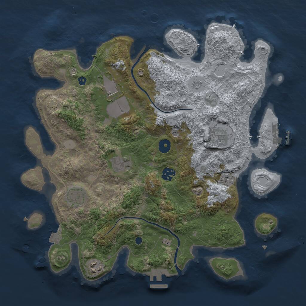 Rust Map: Procedural Map, Size: 3500, Seed: 736452320, 13 Monuments