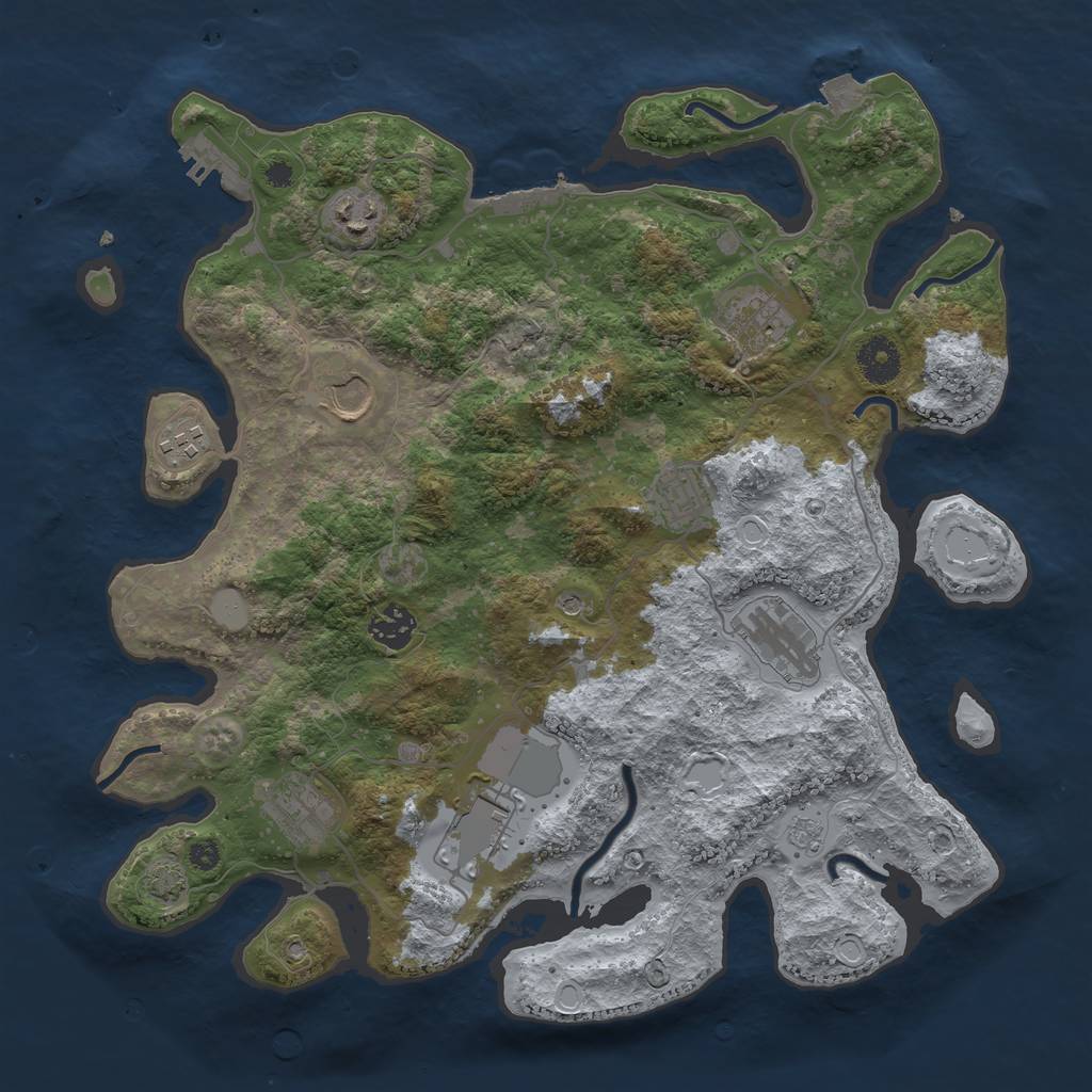 Rust Map: Procedural Map, Size: 3650, Seed: 7374649, 17 Monuments