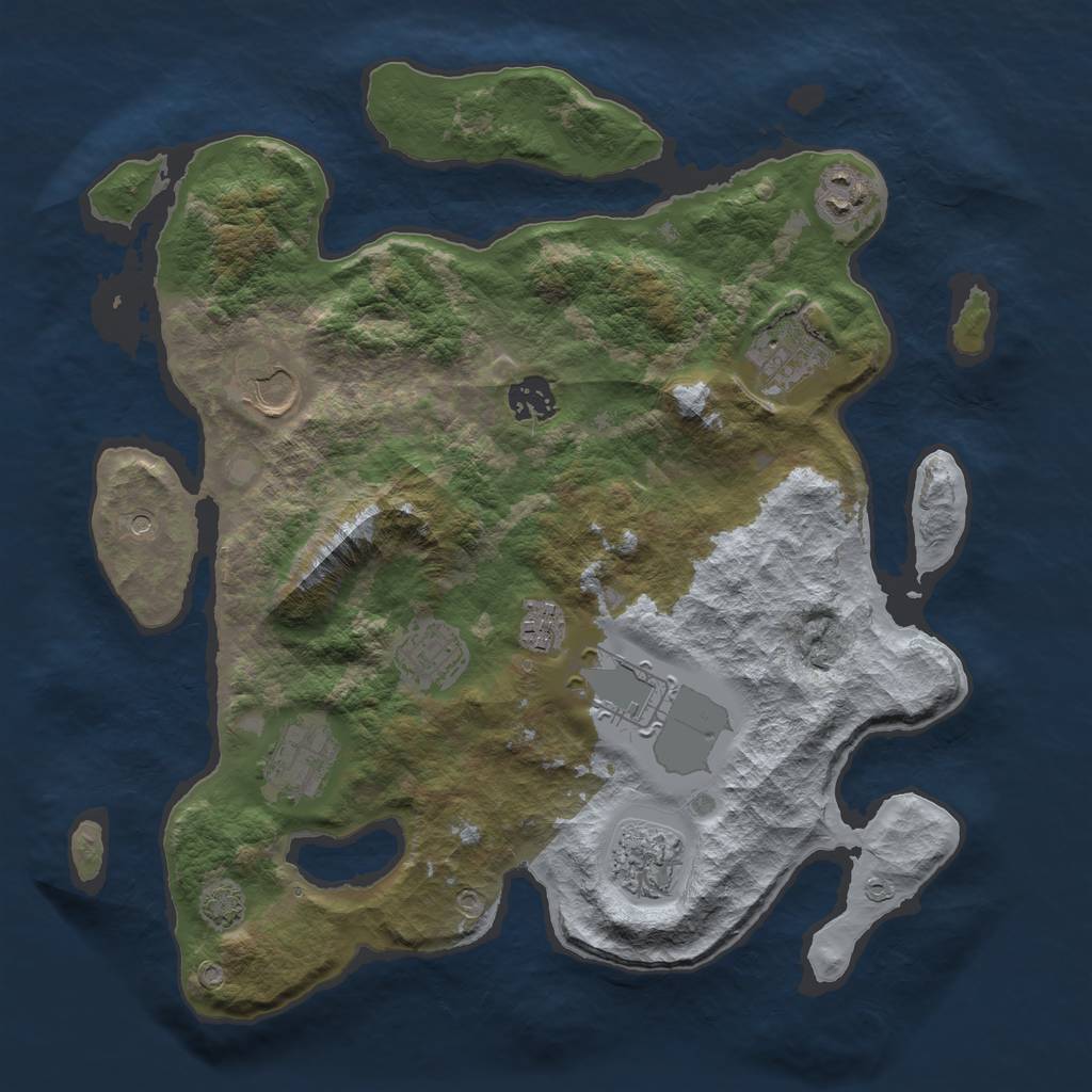 Rust Map: Barren, Size: 3500, Seed: 585947, 13 Monuments