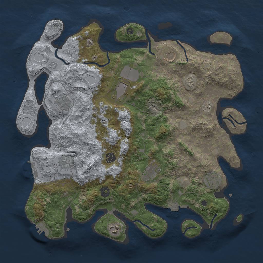 Rust Map: Procedural Map, Size: 3800, Seed: 966097469, 17 Monuments