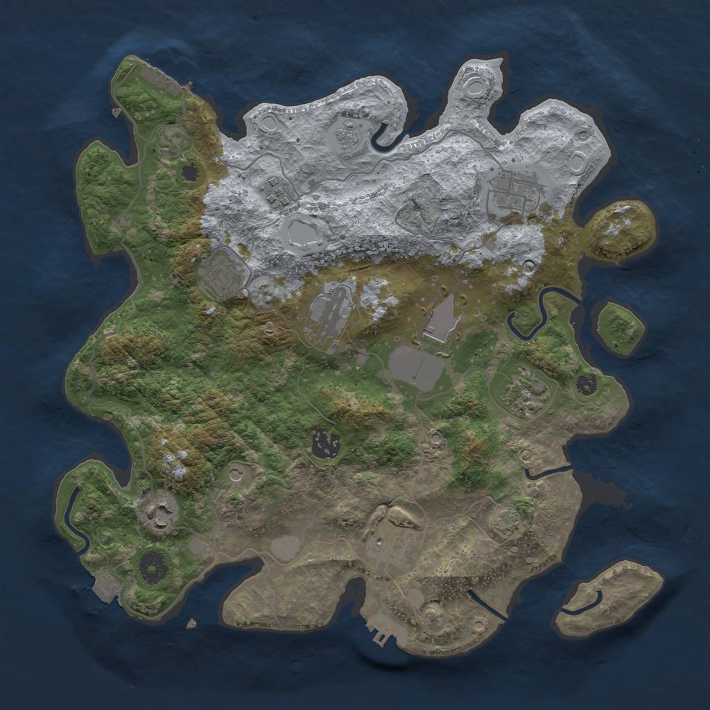 Rust Map: Procedural Map, Size: 3500, Seed: 214981370, 17 Monuments