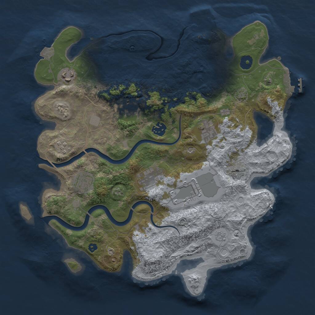 Rust Map: Procedural Map, Size: 3500, Seed: 1055201749, 14 Monuments
