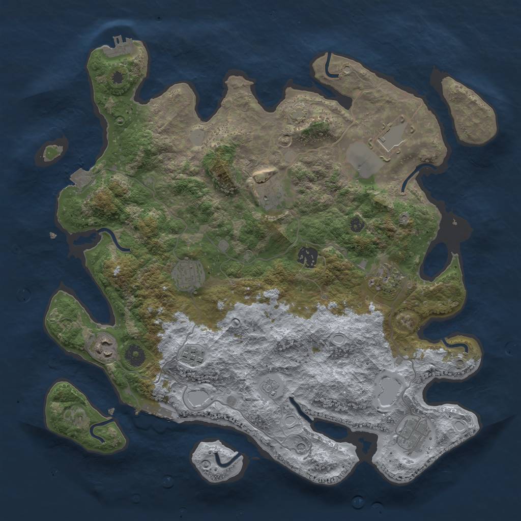 Rust Map: Procedural Map, Size: 3750, Seed: 86677610, 16 Monuments