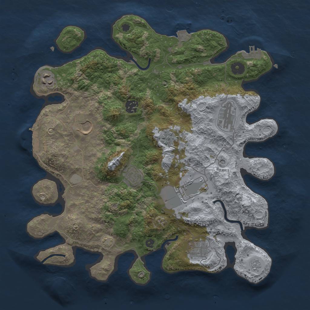 Rust Map: Procedural Map, Size: 3500, Seed: 24893, 16 Monuments