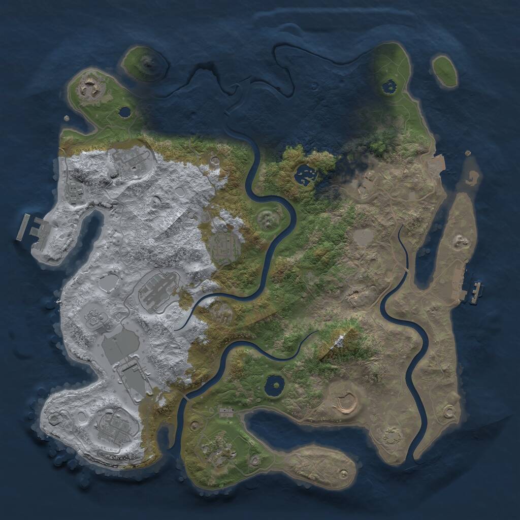 Rust Map: Procedural Map, Size: 3750, Seed: 94323009, 17 Monuments