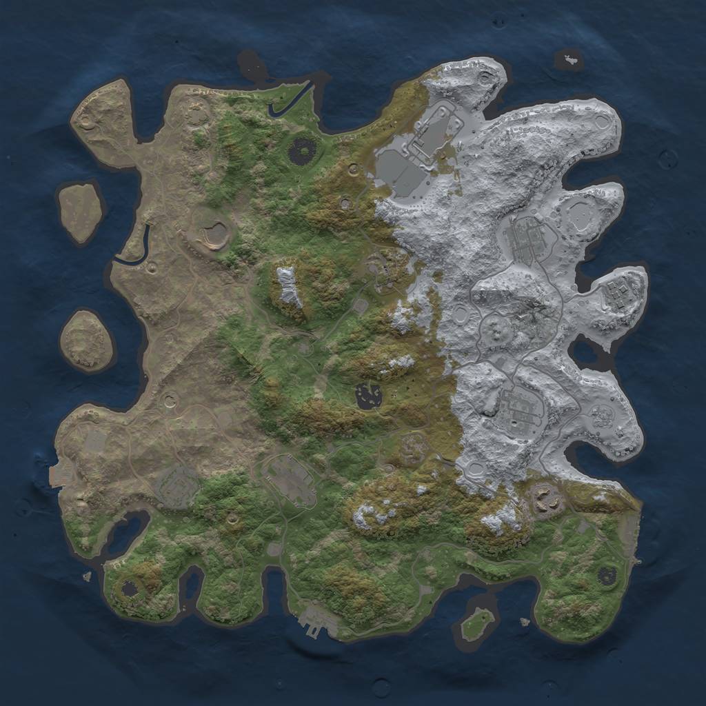 Rust Map: Procedural Map, Size: 3800, Seed: 128716721, 18 Monuments