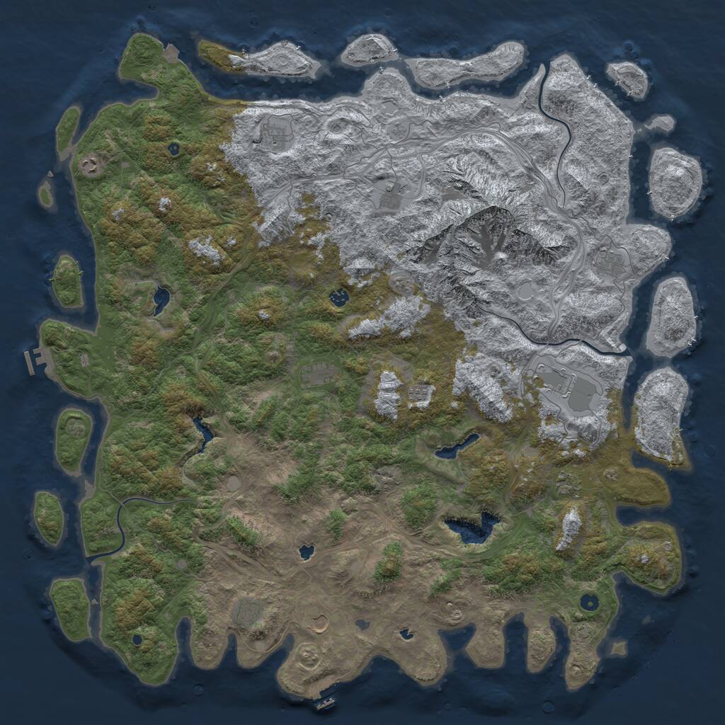 Rust Map: Procedural Map, Size: 6000, Seed: 520148041, 17 Monuments