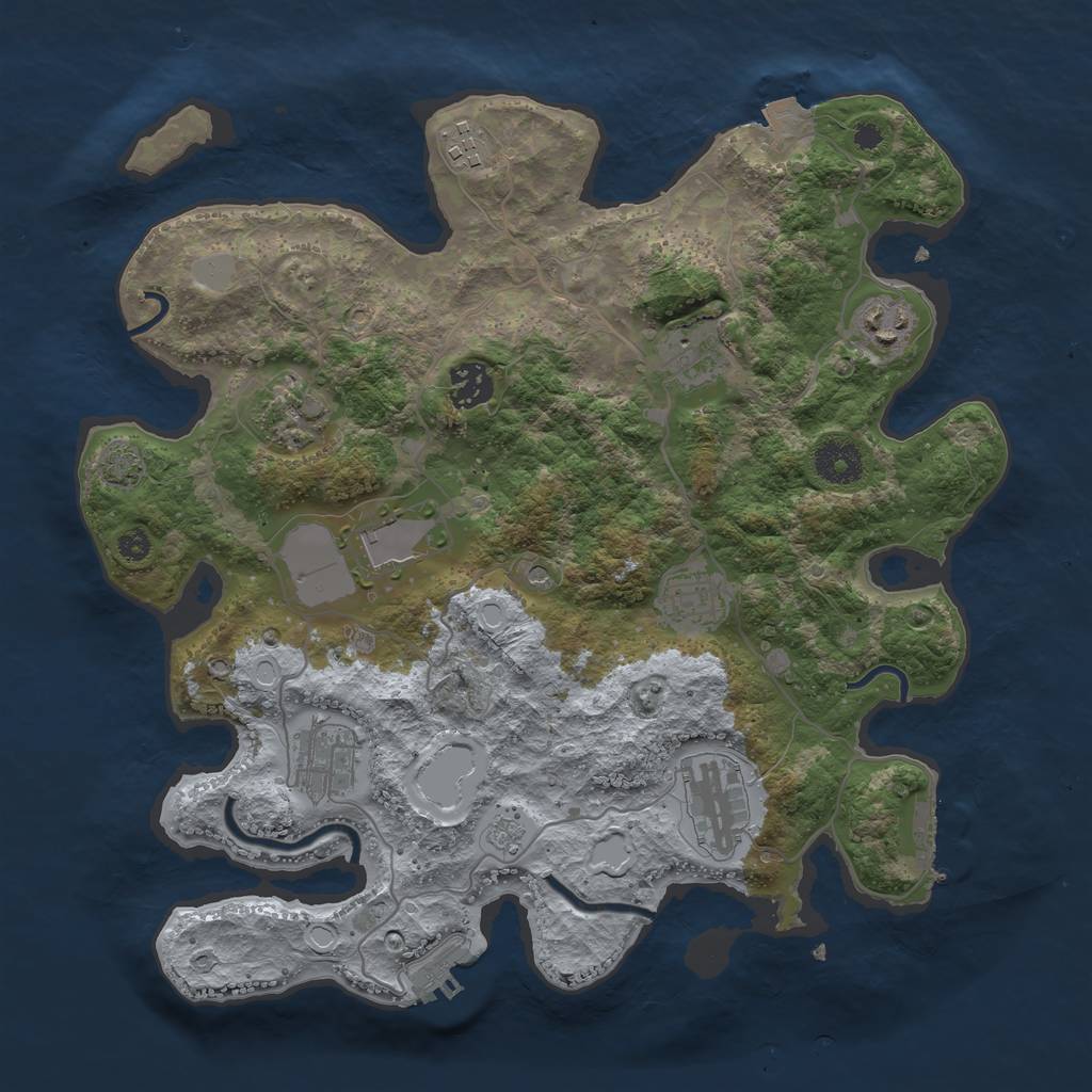 Rust Map: Procedural Map, Size: 3500, Seed: 1369639694, 17 Monuments